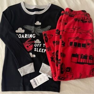 Kids Airplane Pajama Set - Black and Red